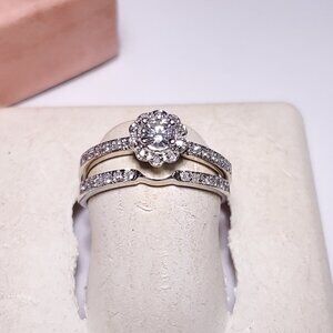 Estate .31ctw Natural Rd Diamond Halo 14Kt W/Gold S-6 Engagement Bridal Set23188